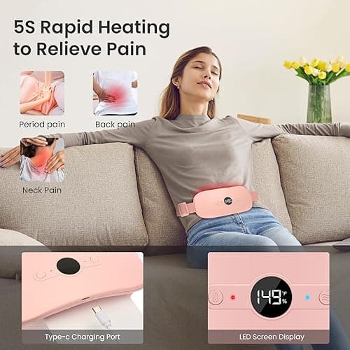 NOWWISH Heating Pad for Period Cramps Pain Relief, Portable Electric Cordless Menstrual Heating Pad Rechargeable with 6 Heat Levels and 6 Massage Modes, Christmas Gifts for Women Teen Girls, Pink thumbnail 4