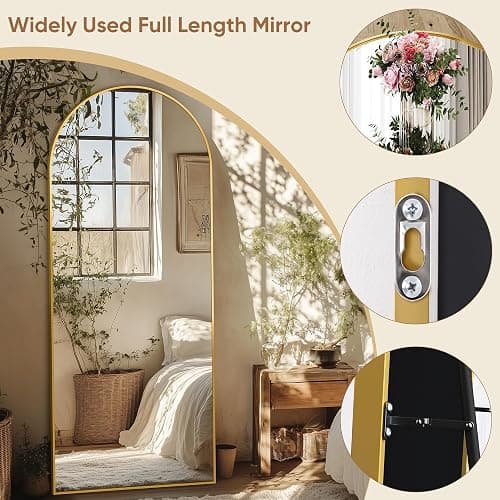 Homsion 58"x18" Full Length Mirror, Arched Full Body Mirror, Standing Hanging or Leaning Floor Mirror for Bedroom and Living Room, Gold thumbnail 9