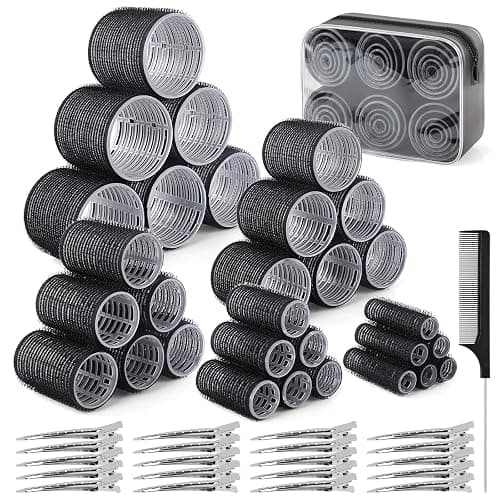 BELICOO 60 Stücke Lockenwickler Set, 5 Größen 60mm 48mm 36mm 25mm 15mm Hair Rollers mit 28 Stücke Edelstahl Clips, Große Locken Lockenwickler Selbsthaftend für Lange Mittlere Kurz Haar - Image 1