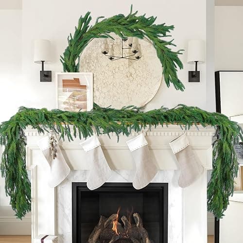 Hananona 9 Ft 2 Pcs Artificial Norfolk Pine Garlands, Realistic Pine Garland, Green Artificial Greenery Garland for Table, Mantle, Wall, Indoor, Outdoor Winter Christmas Decorations (2, 9 FT) thumbnail 5