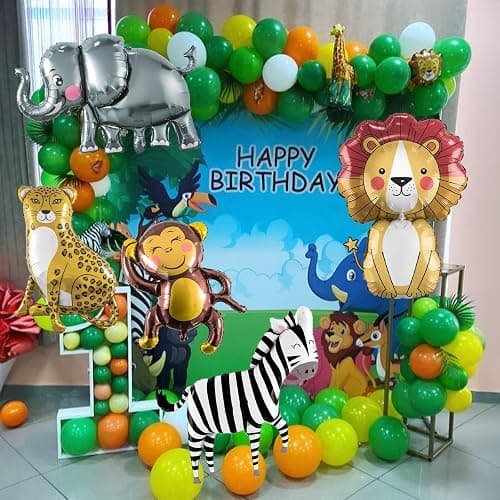 Jungle Safari Animals Balloons, Jungle Safari Theme Birthday Party Decorations, Lions Zebra Elephant Monkey Leopard Foil Balloons for Kids Boys Wild One Zoo Birthday Baby Shower Party Decor Supplies thumbnail 2