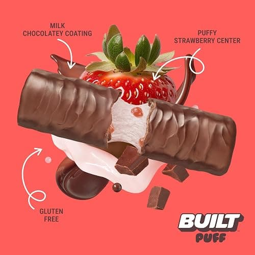 Built Bar, Puff Protein Bars, Strawberries 'N Cream Puff, 15g Protein Snacks, On-The-Go Bars, Only 140 Calories, 8g Sugar, Collagen, Gluten Free, 12 Count thumbnail 3