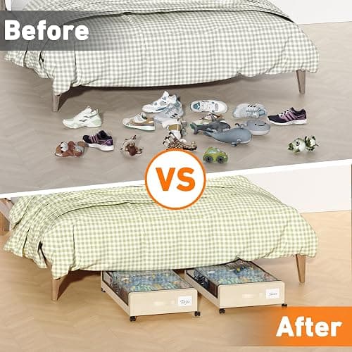 Under Bed Storage with Wheels, 2-Pack Under Bed Storage Containers with Clear Lids, XXL 60L Under the bed storage Organizer Bins, Rolling Under Bed Metal Drawer for Clothes,Shoes,Toys (White, 2 Pack) thumbnail 7