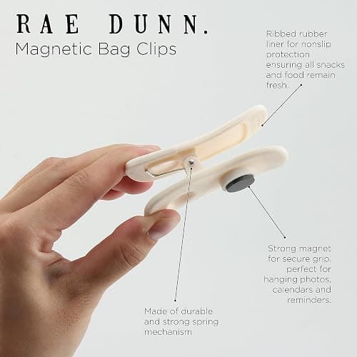 Rae Dunn Bag Clips with Magnet - Chip Clips, Food Storage with Air Tight Seal Grip for Bread, Snack and Food Bags, Pack of 10, White - Pack of 10 - White thumbnail 3
