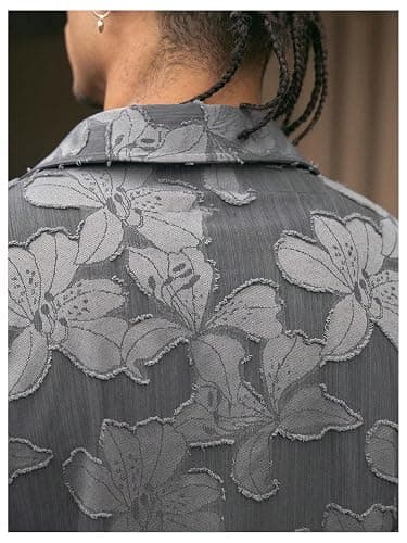 BEAUDRM Men's Floral Button Down Crop Shirt Half Sleeve Collared Cropped Top Streetwear 70s Hippie Shirts thumbnail 4