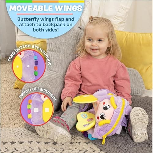 Buckle Toys - Blossom Butterfly Activity Backpack - Educational Learning Toy - Must Have for Long Car Trips - Zippered Pouch for Storage - Great Gift for Toddlers, Girls and Kids thumbnail 4