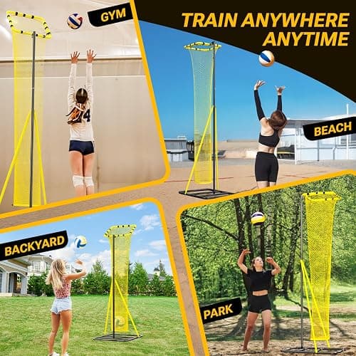 Dimples Excel 10.5 FT Adjustable Volleyball Setter Training Net with 3 Height Levels and 5 Ball Return Angles (70°–180°), Includes Volleyball, Pump, Carry Bag & Sandbags for Indoor/Outdoor Practice thumbnail 8