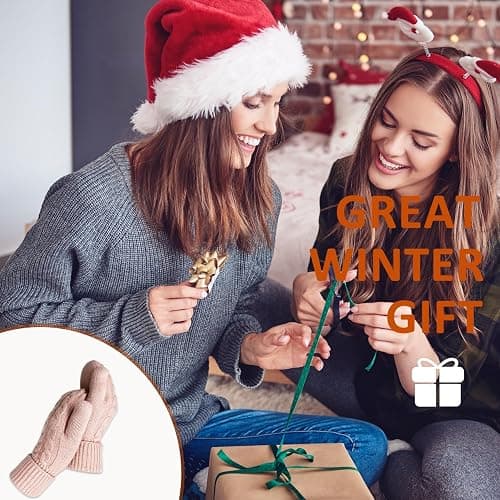 Bototack Winter Mittens Gloves for Women Warm Fleece Lining Knit Thick Thermal Snow Gloves for for Cold Weather Gifts thumbnail 7