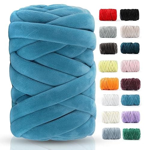Chunky Yarn for Hand Knitting- Velvet Chenille Tube Yarns- Jumbo Yarns for Blankets, Pet Beds, Machine Washable (0.66 Lb/18.59 Yd), Easy No-Tool Arm Knitting & Crochet Project Yarn, Misty Blue - Image 1