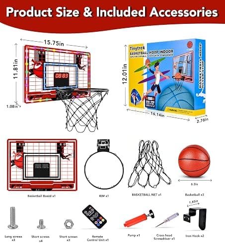 Basketball Hoop Indoor for Kids-Over The Door Mini Basketball Hoop with LED Light, Scoreboard, Remote Control and 3 Modes & Balls-Boys Girls Toys for Ages 3 4 5 6 7 8 9 10 + Years Old Birthday Gifts thumbnail 2