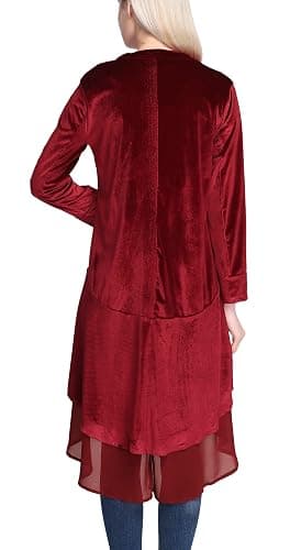 Urban CoCo Women's Long Sleeve Velvet Cardigan Coat with Asymmetric Chiffon Hem thumbnail 5