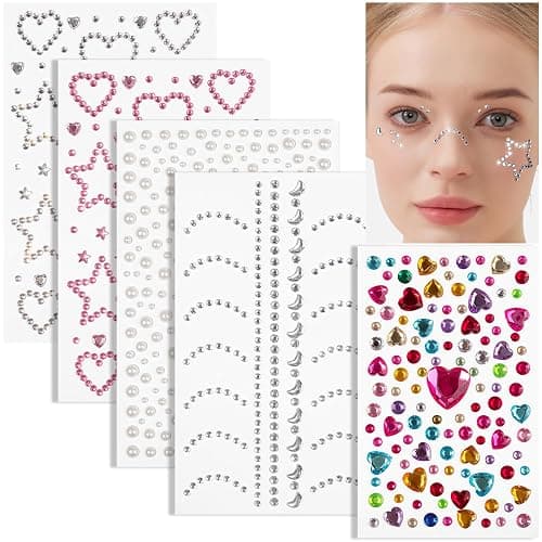 Teenitor Self Adhesive Valentine's Day Face Gems, Face Rhinestones Pearl Stickers, Rave Accessories for Women - Image 1