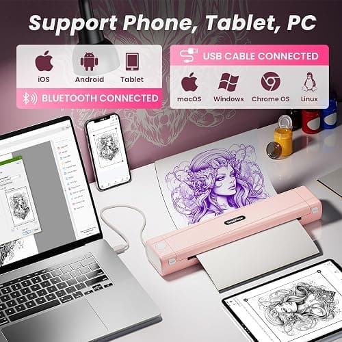 TATTMUSE 2025 New Version Tattoo Stencil Printer with 10pcs Transfer Paper, Wireless Thermal Tattoo Transfer Printer, Bluetooth Portable Tattoo Machine Compatible with Smartphone & Pad, Pink thumbnail 3