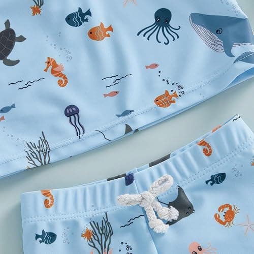 Hnyenmcko Toddler Baby Boys Swim Set Long Sleeve Rashguard Swimsuit Shirt Trunks Infant Bathing Suit Swimwear with Hat thumbnail 2