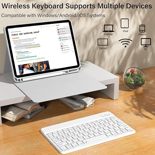kenke for iPad 11/10th Gen Case with Keyboard 11/10.9 inch 2025 A16/2022, Detachable Wireless Bluetooth Keyboard Case Thin & Light with Built-in Left Side Pencil Holder, White Square Keycaps (Gray) thumbnail 6