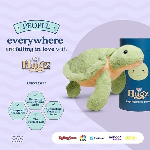 Hugz Official Shelly The Turtle – Premium Weighted Stuffed Plushie 3.8 lb for Adults & Kids – Microwavable Stuffed Animal – Heatable & Coolable – Super Soft Fur – Gift Ready Tube Packaging thumbnail 6