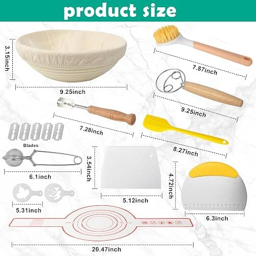 10-teilig Gärkorb Brot Set, 23cm Gärkörbchen zum Brotbacken, Sauerteig Starter Set, Einschließlich Teigschaber und Ölpinsel, Brotbackset Brot backen Gärkorb für Anfänger thumbnail 2