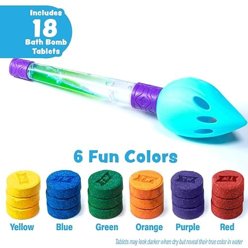Tub Works® Bath Color Brush™ Kids Bath Bomb Set | Nontoxic & Fragrance-Free | Use Brush to Paint Water with Vibrant, Fizzing Colors | Fun BathBombs for Kids Bath | Creative Bathtub Toys for Toddlers thumbnail 6