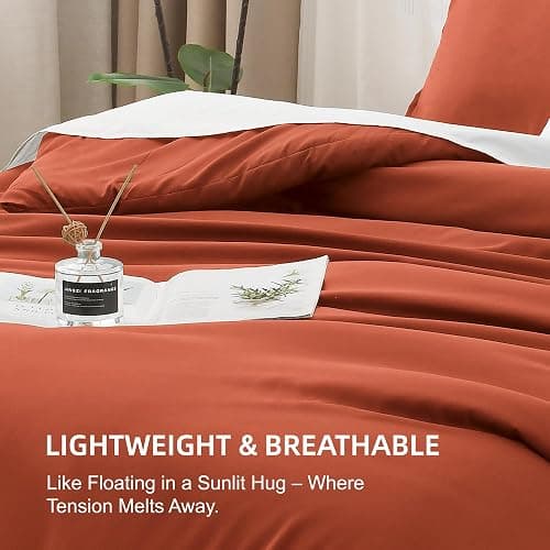 Litanika Burnt Orange Twin/Twin XL Comforter Set, 2 Pieces Solid Terracotta Lightweight Bedding Comforter Set, Rust Fluffy Quilted Blanket Set (66x90In Comforter & 1 Pillowcase) thumbnail 6