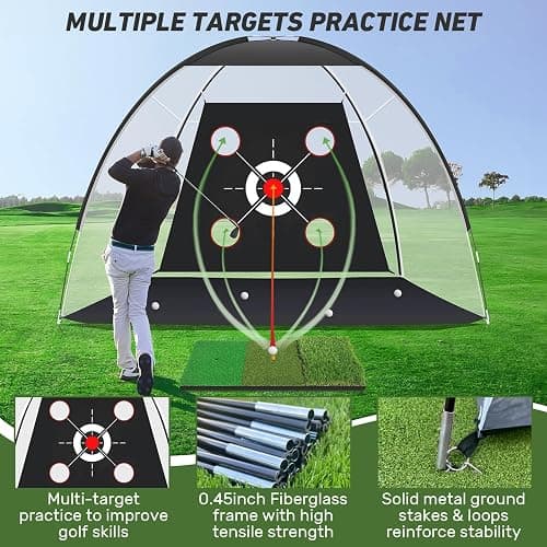 KLAODOT Golf Net with Practice Mat,Golf Hitting Aid Nets 10x7FT for Backyard Driving Chipping Training Swing with Target Mat Balls for Outdoor Indoor，Gifts for Men Dad Him and Golfer thumbnail 2