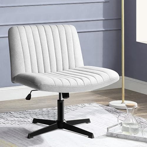 PUKAMI Criss Cross Chair,Armless Cross Legged Office Desk Chair No Wheels,Fabric Padded Modern Swivel Height Adjustable Mid Back Wide Seat Computer Task Vanity Chair for Home Office(Grey) - Image 1