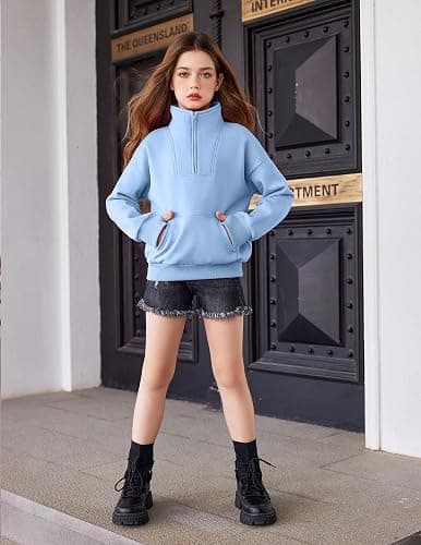 Arshiner Girls Half Zip Sweatshirt Fleece Quarter Zip Pullover Sweatshirts Fall Clothes for Teen Girls Thumb Hole thumbnail 9