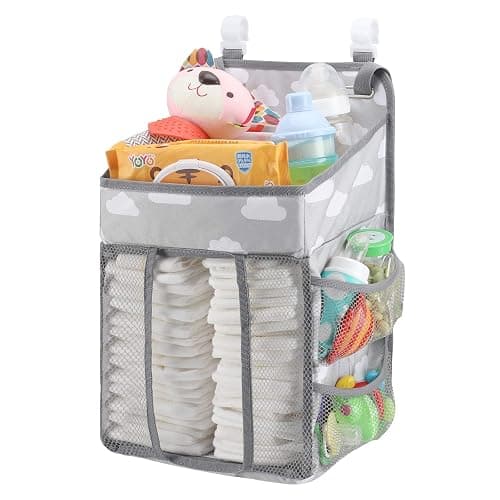 Accmor Hanging Baby Diaper Caddy Organizer, Diaper Stacker, Baby Crib Hanging Classified Storage Bag Organizer for Changing Table, Crib, Playard or Wall & Nursery Organization, Grey Cloud - Image 1