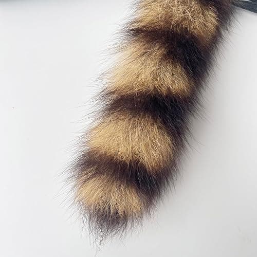 FEXATA 2pcs Raccoon Tail Keychain, Gold and Brown Fluffy Bag Charm, Cosplay Accessory thumbnail 7