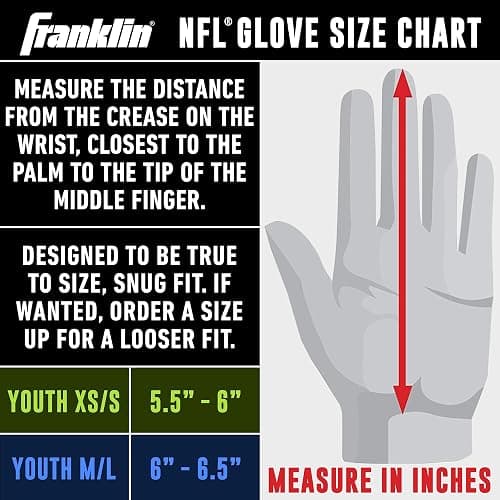 Franklin Sports Youth NFL Football Receiver Gloves - Kids Football Gloves Pair - NFL Team Logos and Silicone Palm thumbnail 7