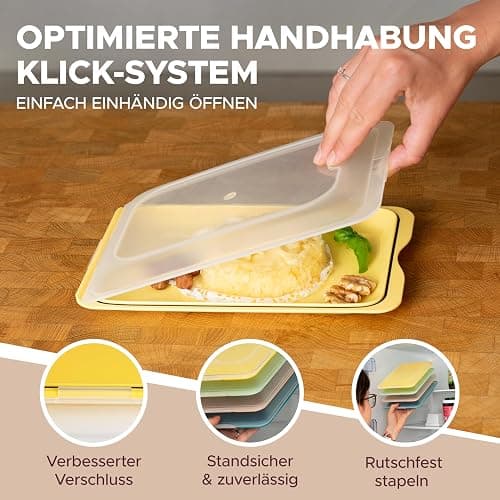 BUNDHEIM® Aufschnittboxen für Kühlschrank 4er Set | Aufschnittbox stapelbar ideal zur Wurst Aufbewahrung Kühlschrank | Frischhaltedosen mit Deckel inkl. Kreidestift und 4 Tafel-Etiketten (polychrom) thumbnail 7