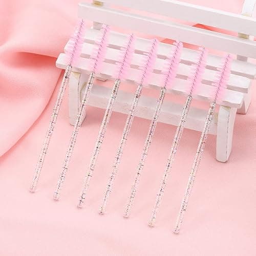 BTYMS 100 Pieces Crystal Eyelash Mascara Brushes Spoolie Brush Lash Wands Applicator Disposable Eyebrow - Light Pink thumbnail 7