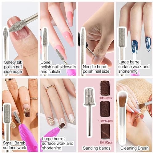 Professional Electric Nail Drill Machine Nails File Kit Manicure Pedicure Set for Acrylic Nail Gel Dip Powder Art Shape Remover Tool Polisher Grinder Low Noise with 156pcs Sanding Bands thumbnail 5