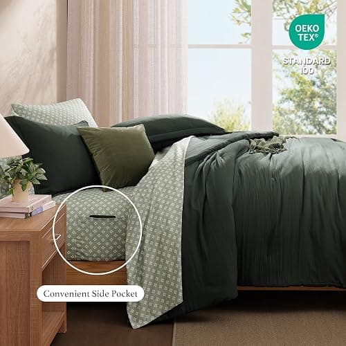 Monbix Queen Comforter Set - 7 Pieces Deep Forest Prewashed Bed in a Bag Queen Bedding Sets with Comforters, All Seasons Ultra Soft Comforter Bed Set with Sheets,Pillowcases & Shams thumbnail 5