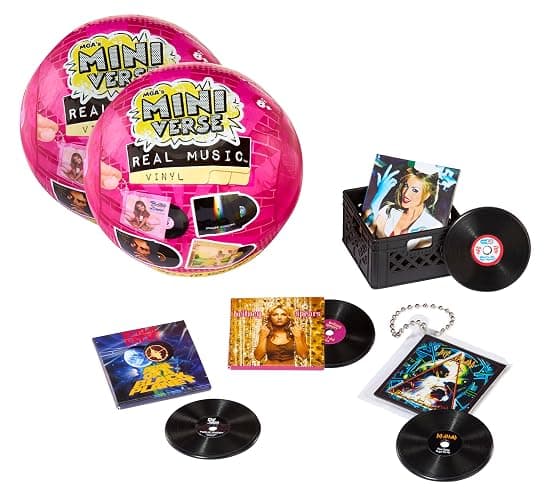 MGA's Miniverse Real Music Vinyl (2 Pack) Mystery Blind Pack, 4 Mini Playable Records per Pack, Sleeve & Keychain, Collectors, Gift, Britney Spears, Elton John, TLC - Image 1