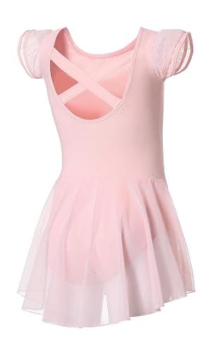 DIPUG Ballet Leotards for Girls Ballet Leotard with Skirt Toddler Dance Leotards Flutter Sleeve and Criss-Cross Back - Image 1