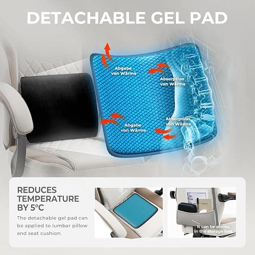 C Dowinx Gaming Chair Fabric with Pocket Spring Cushion, Massage Gaming Chair with Footrest, Ergonomic PC Chair, Gamer Chair, Office Chair, 150 kg Load Capacity, Khaki thumbnail 7