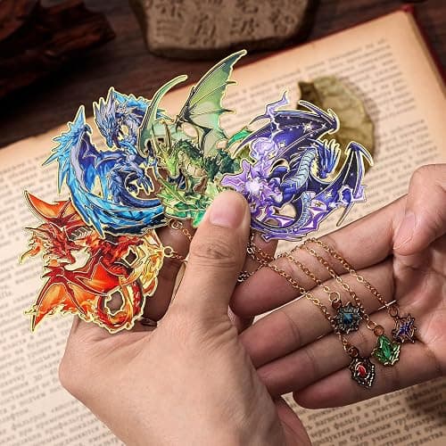Fantasy Fourth Wings Dragon Bookmarks -4 Designs: Fire Red,Ice Blue,Thunder Purple,Forest Green-Unique Cool Metal Book Marks for Men Women, Inspirational Gift for Kid, Readers, Book Lovers, Collectors thumbnail 8