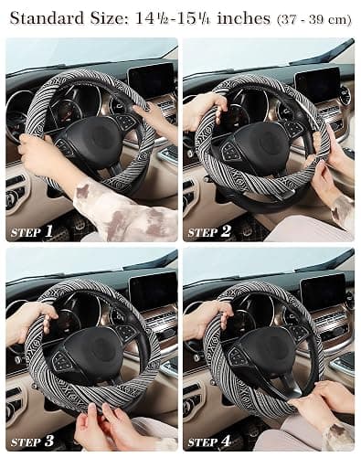 SEG Direct Boho Steering Wheel Cover with Baja Blanket Cloth, Ethnic Style Auto Wheel Cover Made of Coarse Flax, Fits 14 1/2-15 1/4 inches Car Wheel thumbnail 6