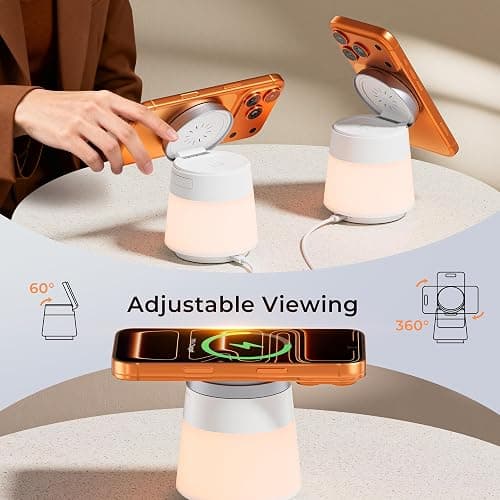 Wireless Charger 3 in 1, Magnetic Wireless Charger Stand with Night Light, 360° Rotation Portable Travel Charging Station Multiple Devices for iPhone 17/16/15/14/13/12, Apple Watch, AirPods Pro 3 thumbnail 4