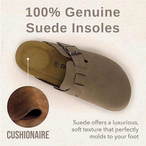 CUSHIONAIRE Hana Womens Clogs | Comfortable Vegan Suede Clogs for Women | Slip On Potato Shoes with Cork Footbed & Arch Support | Memory Foam, Wide Widths Available thumbnail 5