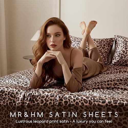 MR&HM Satin Sheets Full Size with Elastic Corner Straps, Brown Leopard | Similar to Silk, 4-Piece Silky Soft Bed Sheet Set, Gentle on Skin and Hair, 15" Deep Pocket, Cooling & Breathable thumbnail 5