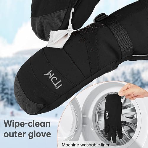 MCTi 2 in 1 Winter Ski Gloves for Men, Waterproof Snowboard Gloves, Thick Ski Mittens & Fleece Glove Liners, 2 Pairs thumbnail 6