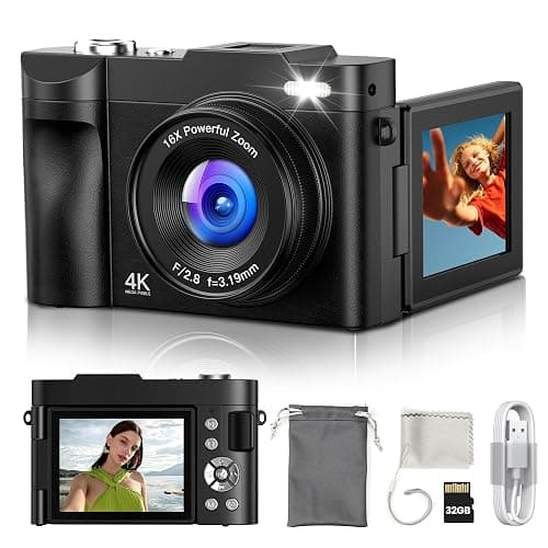 Digital Camera 4K for Photography Vlogging: 50MP Cameras for Video - 16X Zoom Photo Camera Gifts for Teens Ages 8-16 - 180°Flip Screen Compact Cámara - Point and Shoot Digital Cameras for YouTube - Image 1