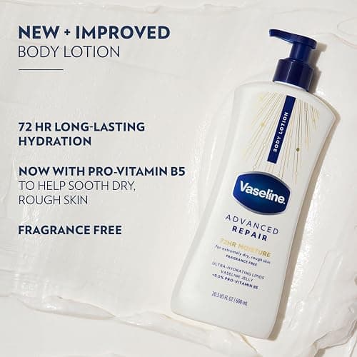 Vaseline Advanced Repair Body Lotion for Dry Skin, Unscented 20.3oz 3ct | Body moisturizer delivers 72HR moisture with Vaseline Jelly & Ultra-Hydrating Lipids to help restore skin's moisture barrier thumbnail 4