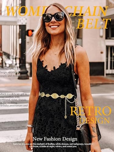 FIORETTO Metal Waist Chain Link Belt for Women Western Cowgirl Boho Turquoise Belts for Dress Jeans Country Concert Outfit thumbnail 7