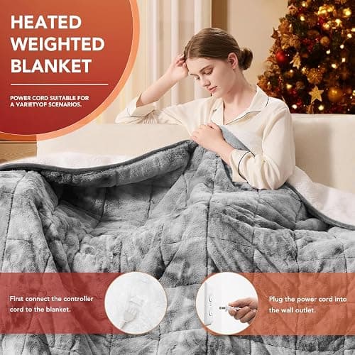 Homemate Heated Weighted Blanket for Adults - 50"x60" 10lbs Electric Throw Fast Heating Heavy Blanket 1/2/4/6/8 Hour Auto Off 10 Heat Levels Over-Heat Protection Luxury Faux Fur Sherpa thumbnail 2