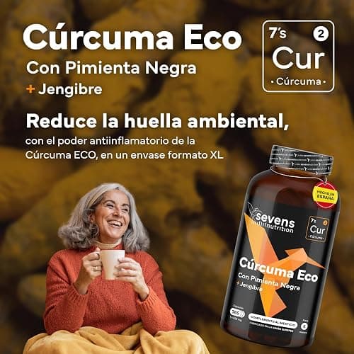 Cúrcuma con Jengibre y Pimienta Negra - 1410 mg por Dosis - 365 Cápsulas Formato Ahorro XL - Cúrcuma ECO en Cápsulas Veganas - Antiinflamatorio Natural - Apoyo Óseo y Articular - Sevens thumbnail 3