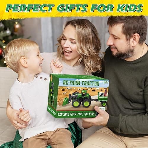 Remote Control Tractor Toy Set with Trailer & Farm Accessories, Light Up Farm Truck Toys for Boys & Girls 3, 4, 5, 6, 7 Year Old, 2.4 Ghz RC Tractor Toys, Ideal Christmas, Birthday Gifts for Kids thumbnail 7