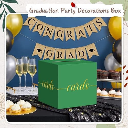 QIKSION Green Graduation Card Box, Gold Foil Gift Card Box for Graduation, Party, Wedding Reception, Birthday, Baby Shower, Raffle thumbnail 5