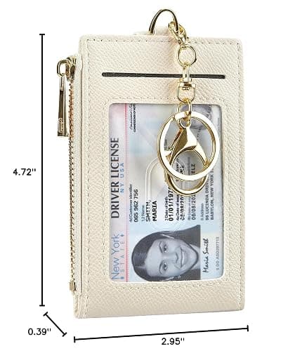 Cynure Women Leather RFID Blocking Card Holder Slim Small Zipper Keychain Front Pocket Wallet with 2 ID Window, thumbnail 8